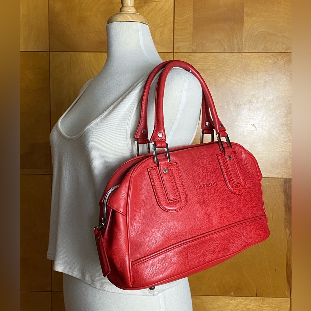 longchamp red leather satchel